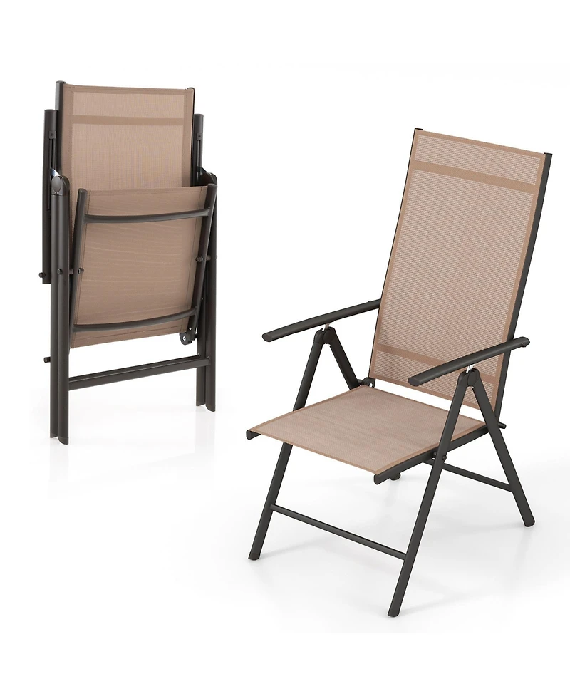 Gymax 4PCS Patio Folding Dining Chair w/ 7-Level Adjustable High Backrest for Garden
