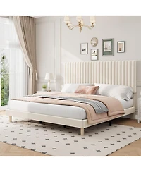 gaomon Bed Frame with Adjustable Headboard, Velvet Upholstered Platform Frame, Vertical Channel Tufted