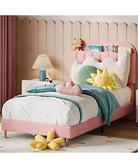 Gaomon Twin Bed Frames Upholstered Platform Bed Frame With Bookcase Headboard Velvet Platform Bed Mattress Heavy Duty Steel Support Legs