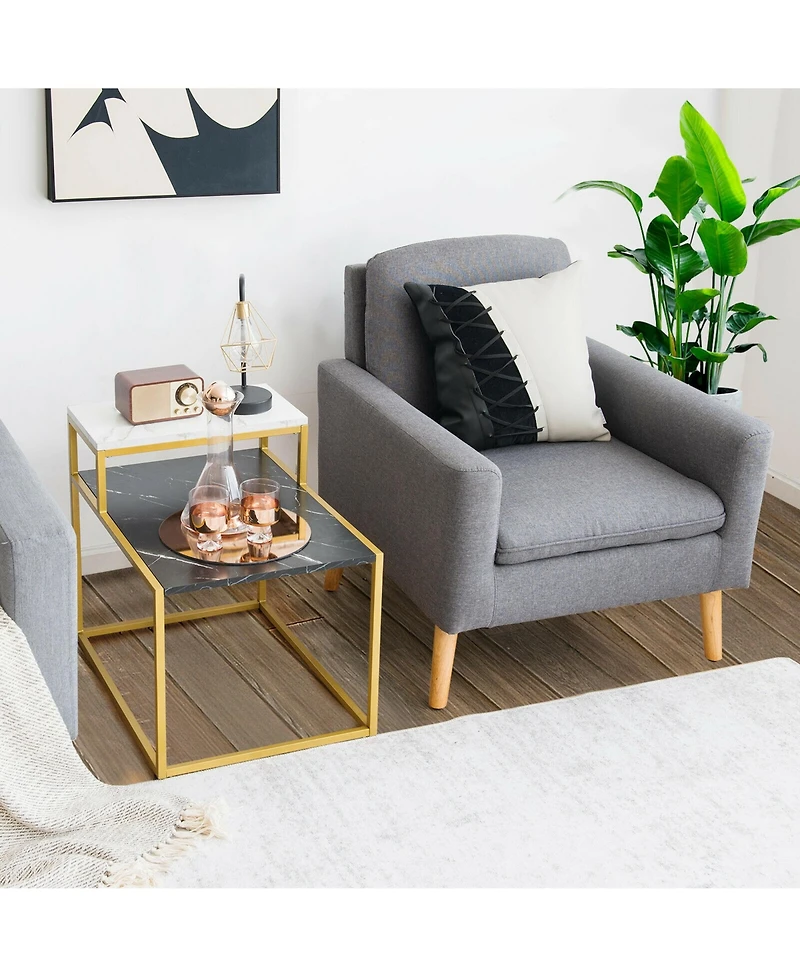 Gymax 2 Tier End Side Table Metal Frame Nightstand with Storage Shelf Living Room