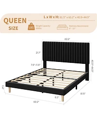 gaomon Bed Frame with Adjustable Headboard, Velvet Upholstered Platform Frame, Vertical Channel Tufted