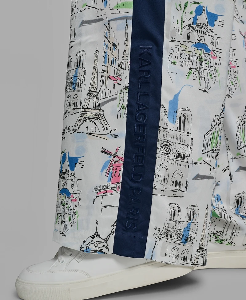 Karl Lagerfeld Paris Women's Mid-Rise Wide-Leg Printed Pants