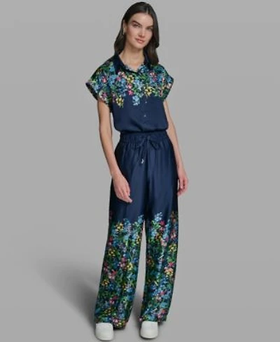Karl Lagerfeld Paris Womens Short Sleeve Floral Printed Camp Shirt Mid Rise Floral Printed Pants
