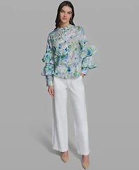 Karl Lagerfeld Paris Women's Long-Sleeve Collared Printed Shirt