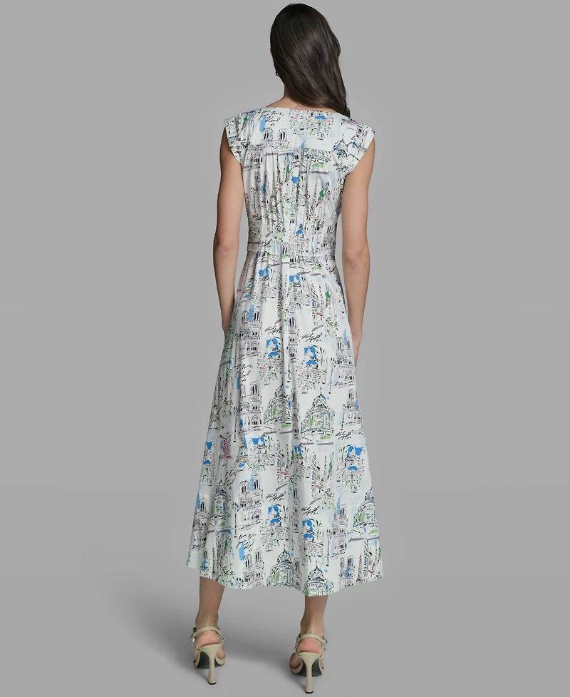 Karl Lagerfeld Paris Women's Sleeveless V-Neck Printed Midi Dress