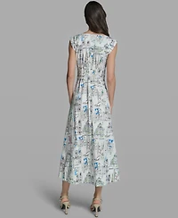 Karl Lagerfeld Paris Women's Sleeveless V-Neck Printed Midi Dress
