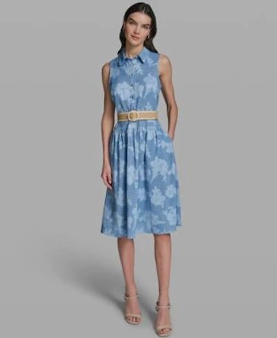 Karl Lagerfeld Paris Womens Sleeveless Collared Burnout Dress