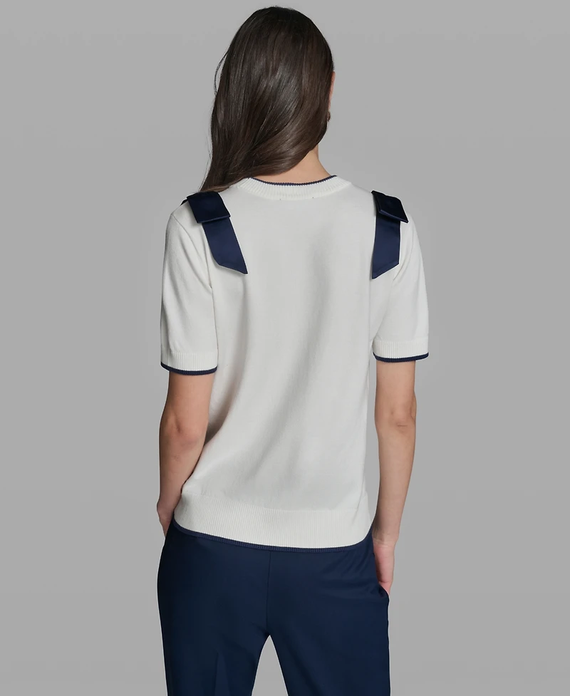 Karl Lagerfeld Paris Women's Short-Sleeve Crewneck Sweater