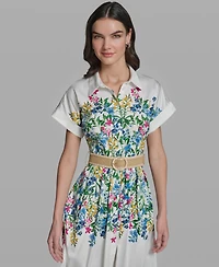 Karl Lagerfeld Paris Women's Short-Sleeve Collared Multi Floral Dress