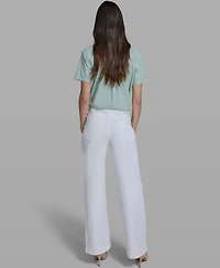 Karl Lagerfeld Paris Women's Wide-Leg Mid-Rise Front Pocket Jeans