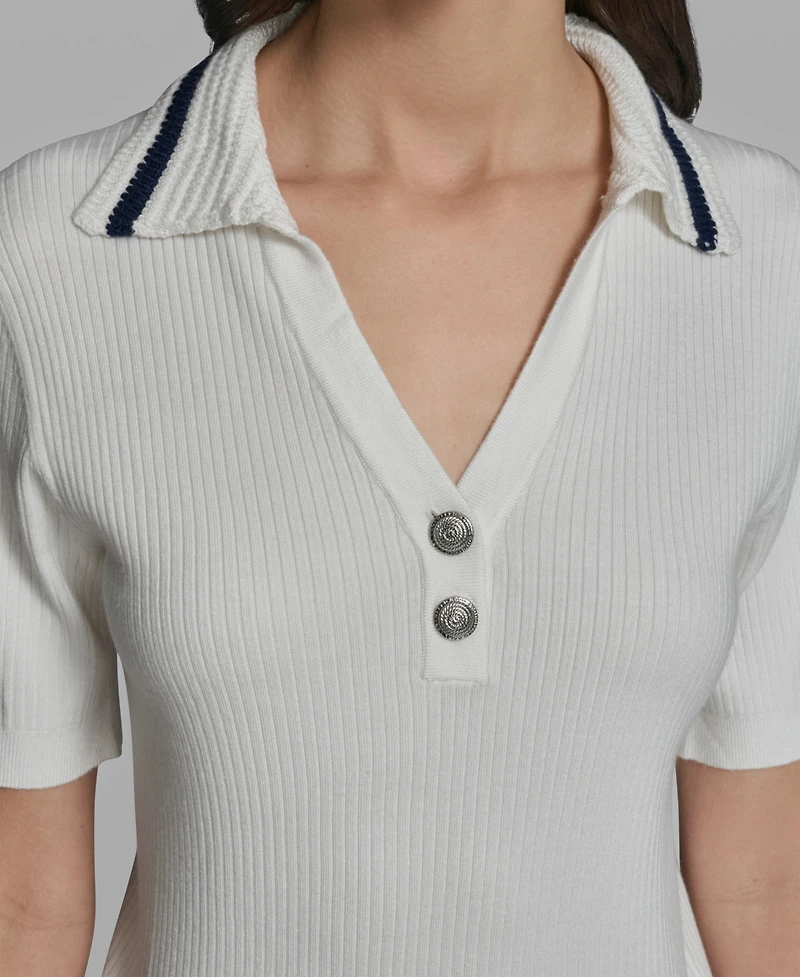 Karl Lagerfeld Paris Women's Short-Sleeve Collared Sweater