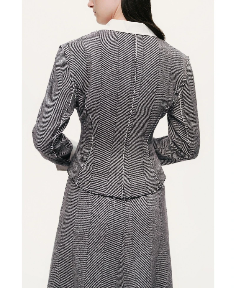 Nocturne Women's Contrast Lapel Tailored Textured Jacket