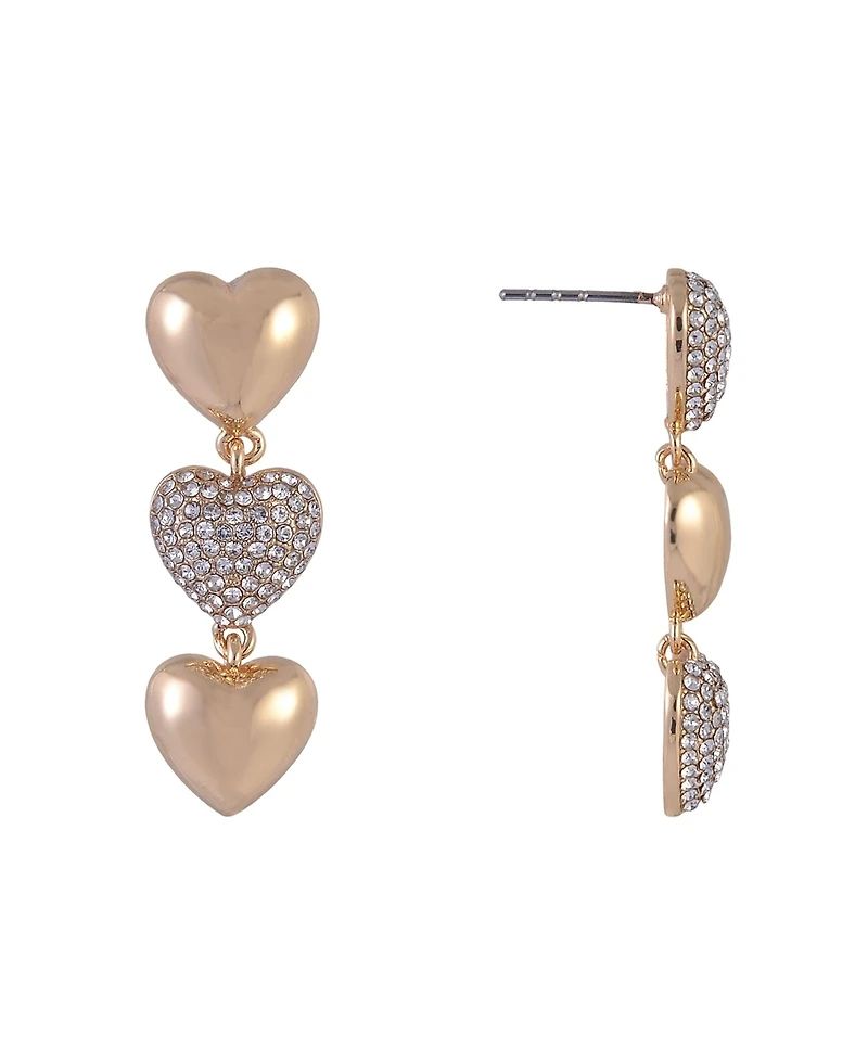 Hallmark Linear Gold Tone Heart Earrings with Pave Stones
