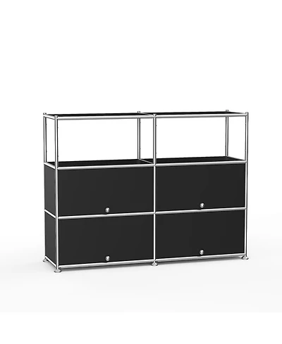 Mega Casa Multi-Purpose Storage Cabinet with Double Drawers and Open Display Shelf, Modern Metal Frame Console for Entryway or Living Room