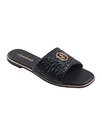 bebe Women's Fashion Sandal with Quilted Repeat Logo and Medallion