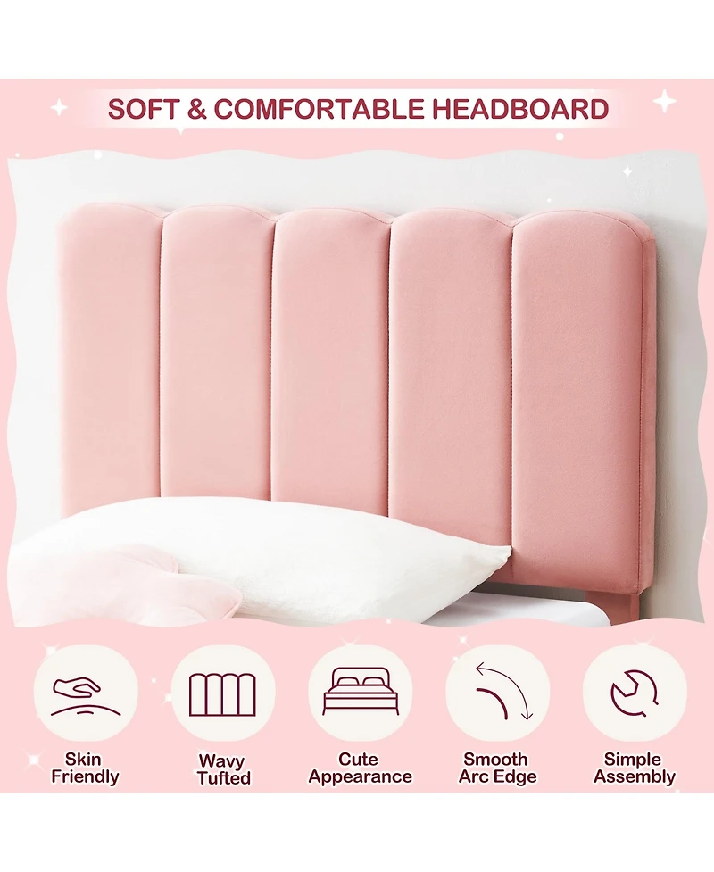 gaomon Twin Bed Frame Velvet Upholstered Platform Wave Headboard for Girls Easy Assembly No Box Spring Wooden Slats