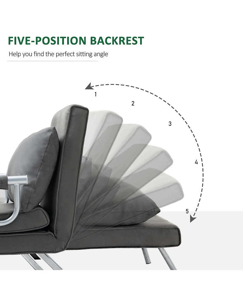 Homcom Modern Futon Sofa Lounger Couch with Adjustable Backrest & Comfy Pillow, Dark Grey