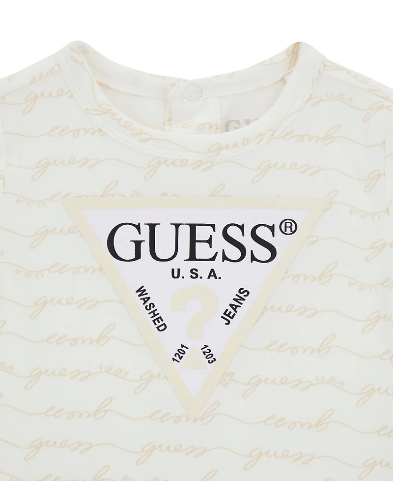 Guess Baby Boys' Stretch Jersey All-Over Script Logo Print Romper