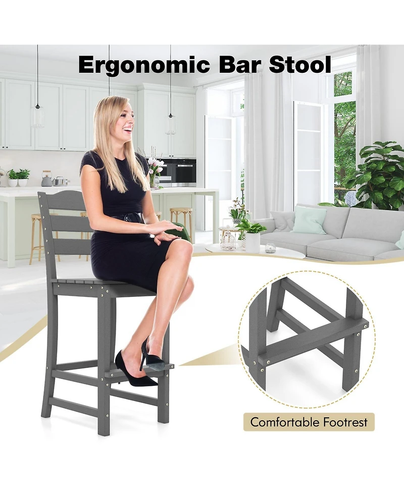 Costway Outdoor 4pcs Hdpe Bar Stool Patio Tall Chair Backrest Footrest All Weather
