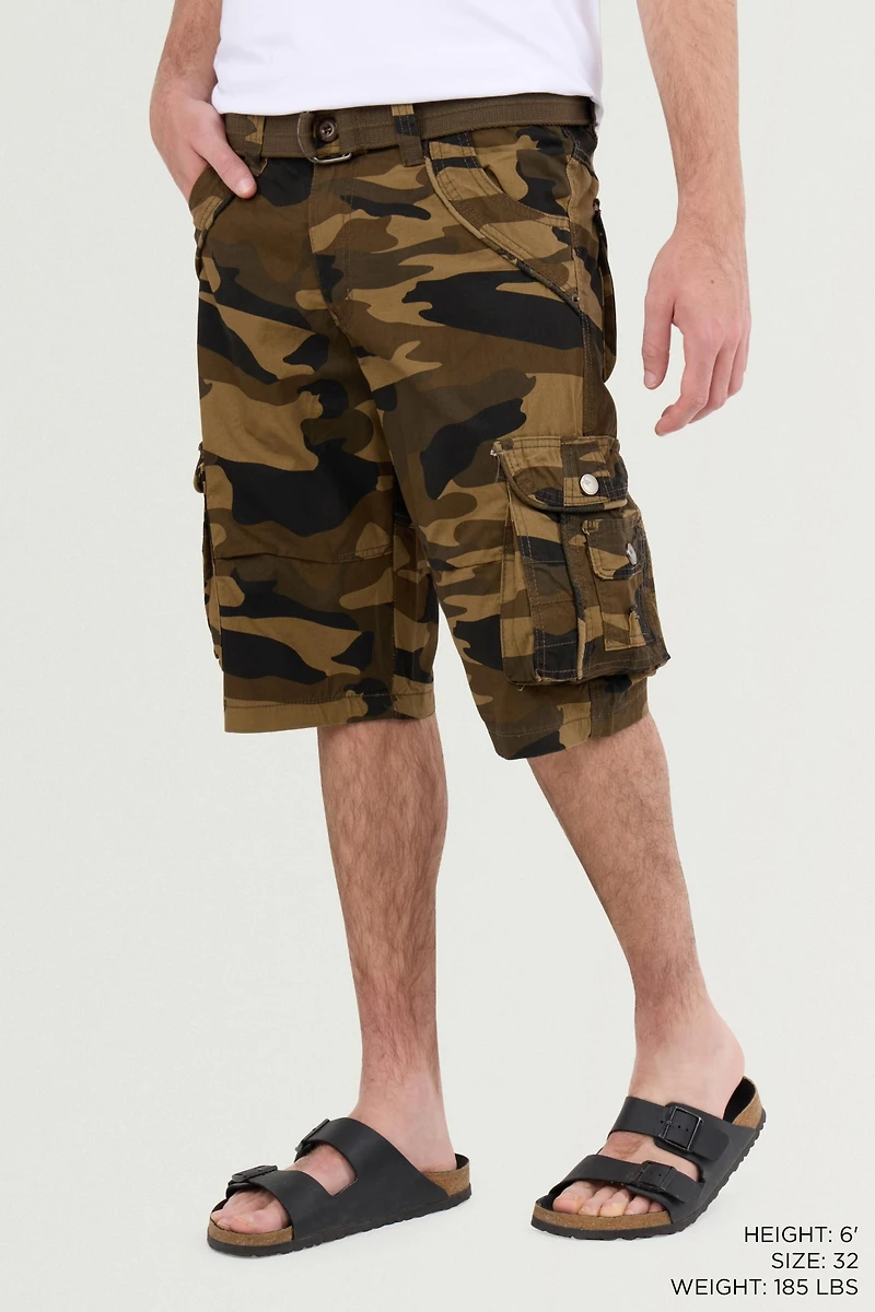 Xray Men's Belted Double Pockets Cargo Shorts