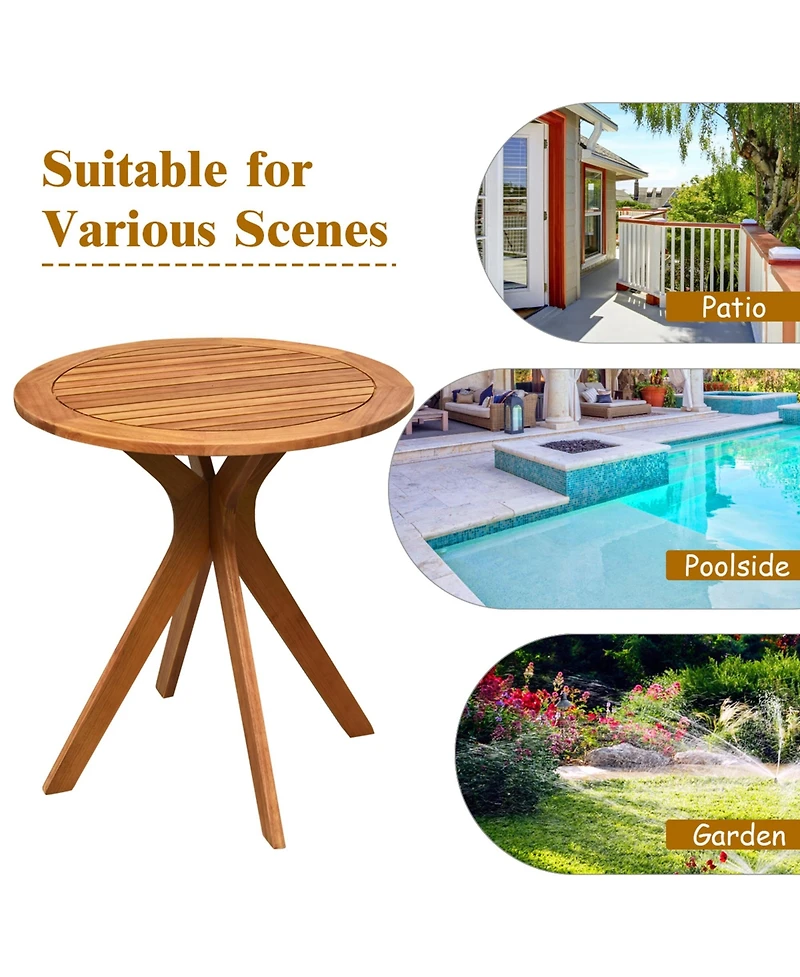 Costway 27'' Outdoor Round Table Solid Wood Coffee Side Bistro Table