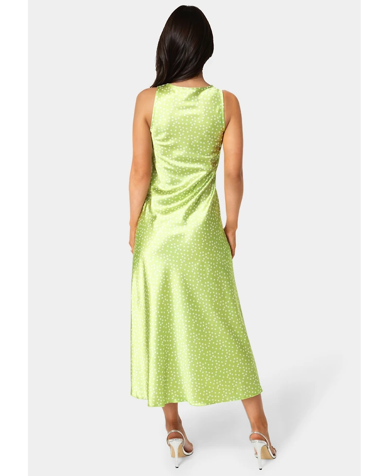 Bebe Women's Swiss Dot Satin Twist Front Maxi Dress