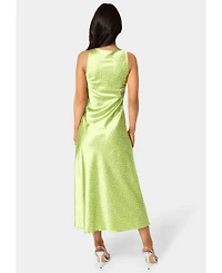 Bebe Women's Swiss Dot Satin Twist Front Maxi Dress