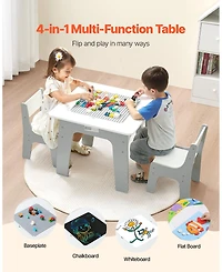 Mecale 4-in-1 Kids Activity Table & 2 Chairs Set, Double-Sided Graffiti/Blocks Top w/ Storage, Ages 3+