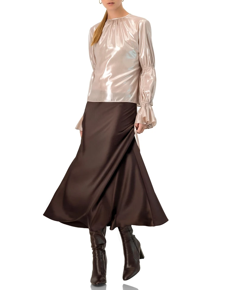 Ivonne Women's Solid Satin Midi Skirt