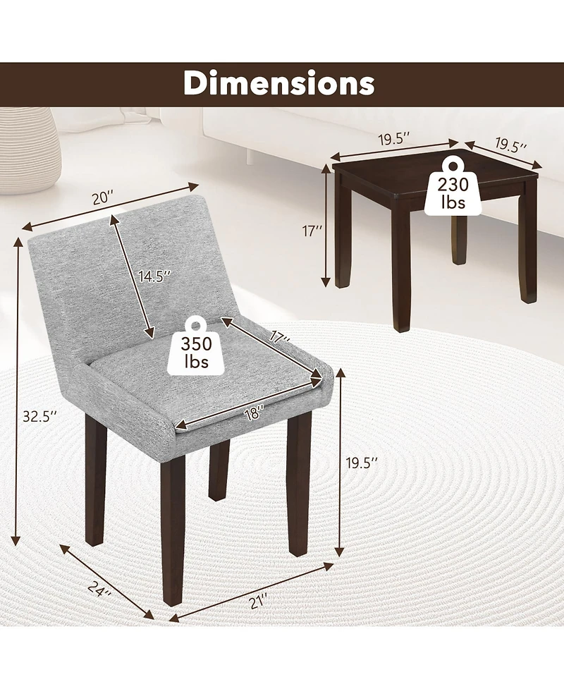 Gymax Modern Dining Chair Set of 4 w/ Mid Back and Cushioned Seat Solid Wood Legs