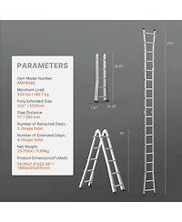 Mecale 17 ft Telescoping A-Frame Ladder, Compact Aluminum Multi-Function Extension Ladder, Collapsible Design, 330 lb Load Capacity