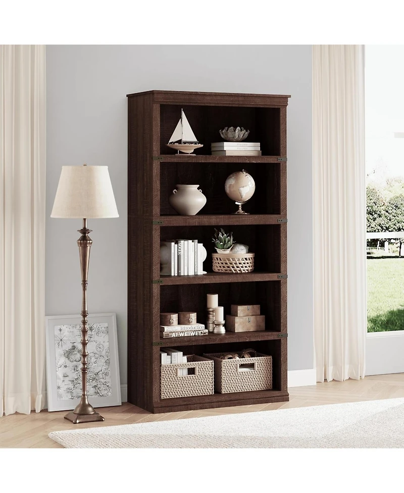 gaomon 5-Tier Farmhouse Bookcase 67.4" Tall Wooden Open Shelf for Living Room Bedroom Office