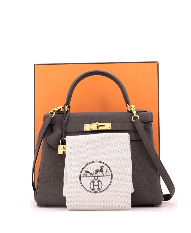 Pre-Owned HERMES Kelly 28 Handbag Grey Togo with Gold Hardware