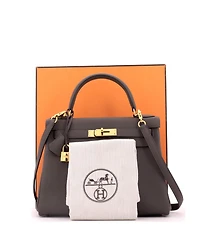 Pre-Owned HERMES Kelly 28 Handbag Grey Togo with Gold Hardware