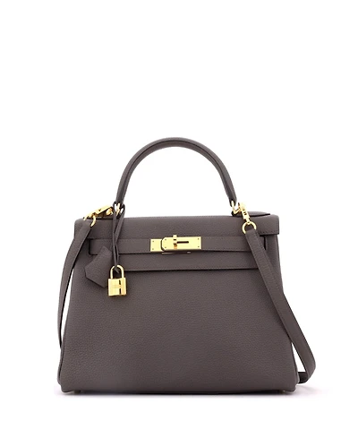 Pre-Owned HERMES Kelly 28 Handbag Grey Togo with Gold Hardware