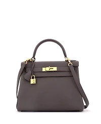 Pre-Owned HERMES Kelly 28 Handbag Grey Togo with Gold Hardware