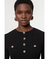 Karen Millen Women's Military Trim Rib Long Sleeve Knit Top