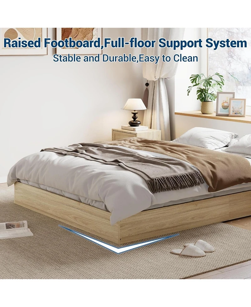 gaomon Wood Platform Bed Frame, Wooden Frame Without Headboard, Slat Support, No Box Spring Needed