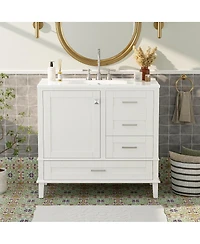 Sillysis Bathroom Vanity with Ceramic Sink, Solid Pine Frame, Soft Close Drawers & Door for Small Spaces