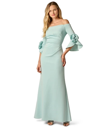Adrianna Papell Rosette Off-The-Shoulder Gown