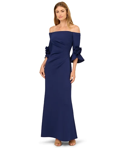 Adrianna Papell Rosette Off-The-Shoulder Gown