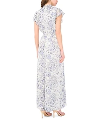 Msk Women's Short-Sleeve Mock Neck Smocked Waist Jumpsuit