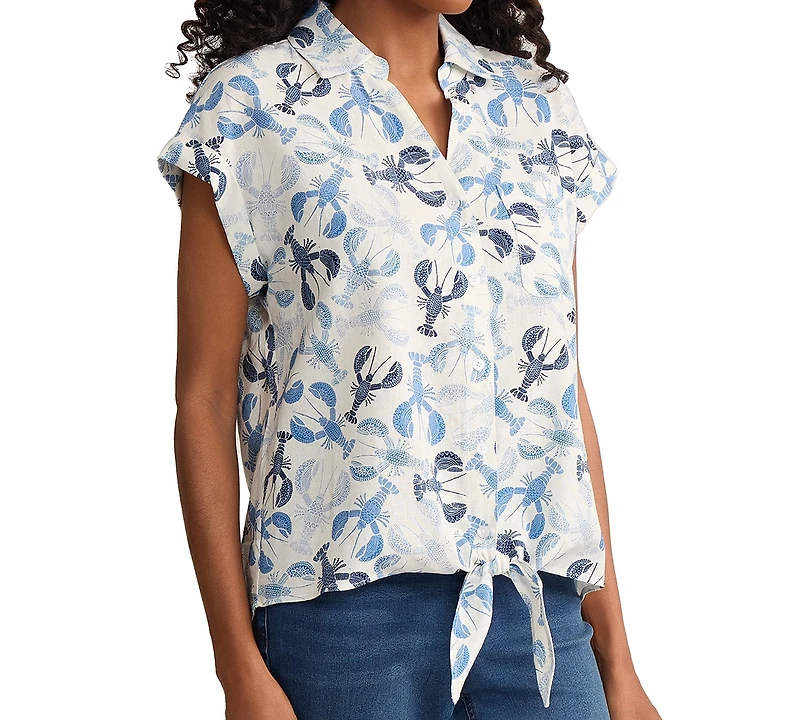 Jones New York Petite Collared Short-Sleeve Tie-Front Button Top