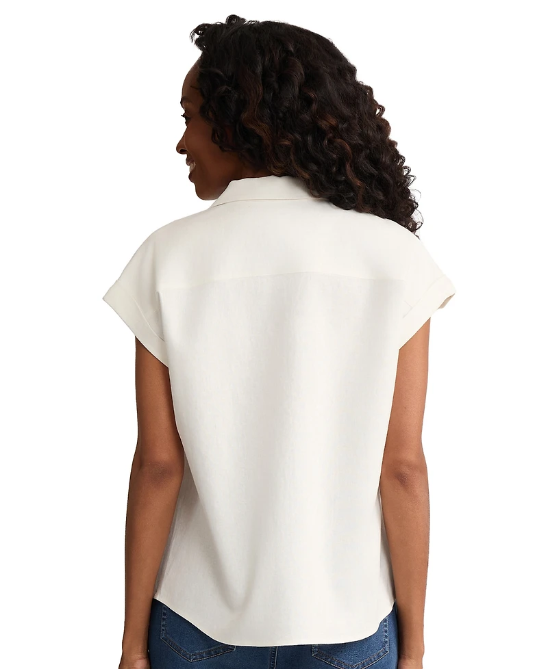 Jones New York Petite Collared Short-Sleeve Button Blouse