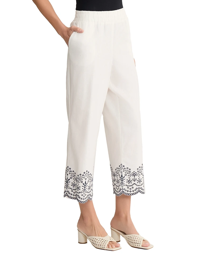 Jones New York Petite Mid-Rise Straight Fit Embroidered Cropped Pants