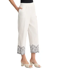 Jones New York Petite Mid-Rise Straight Fit Embroidered Cropped Pants