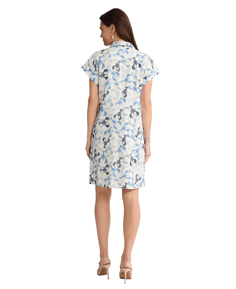 Jones New York Petite Short-Sleeve Collared V-Neck Printed Dress
