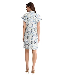 Jones New York Petite Short-Sleeve Collared V-Neck Printed Dress