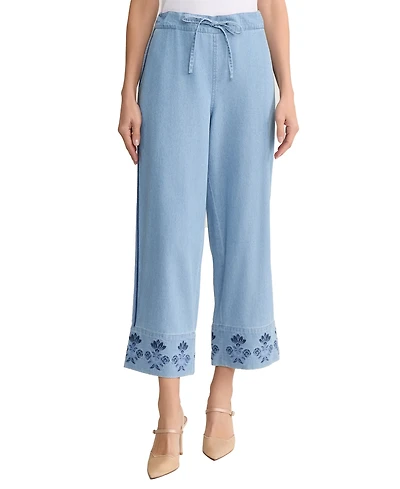 Jones New York Petite Mid-Rise Wide Leg Embroidered Pants