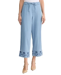 Jones New York Petite Mid-Rise Wide Leg Embroidered Pants